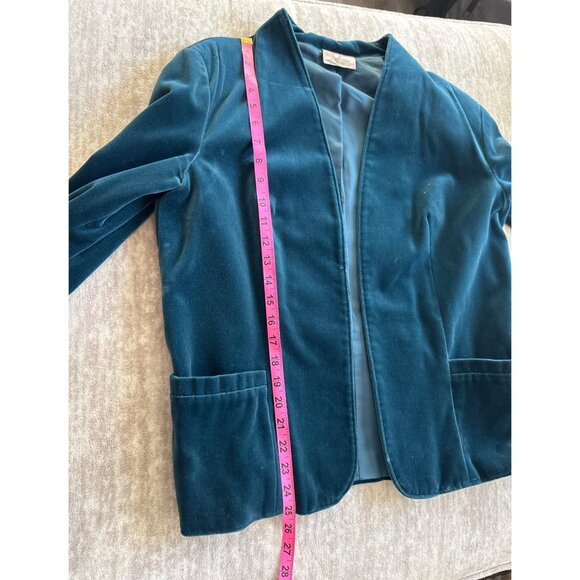 Vintage Tan Jay Womens 2-Piece Teal Velvet Blazer Skirt Set Cotton Blend Size 16 - Picture 9 of 13